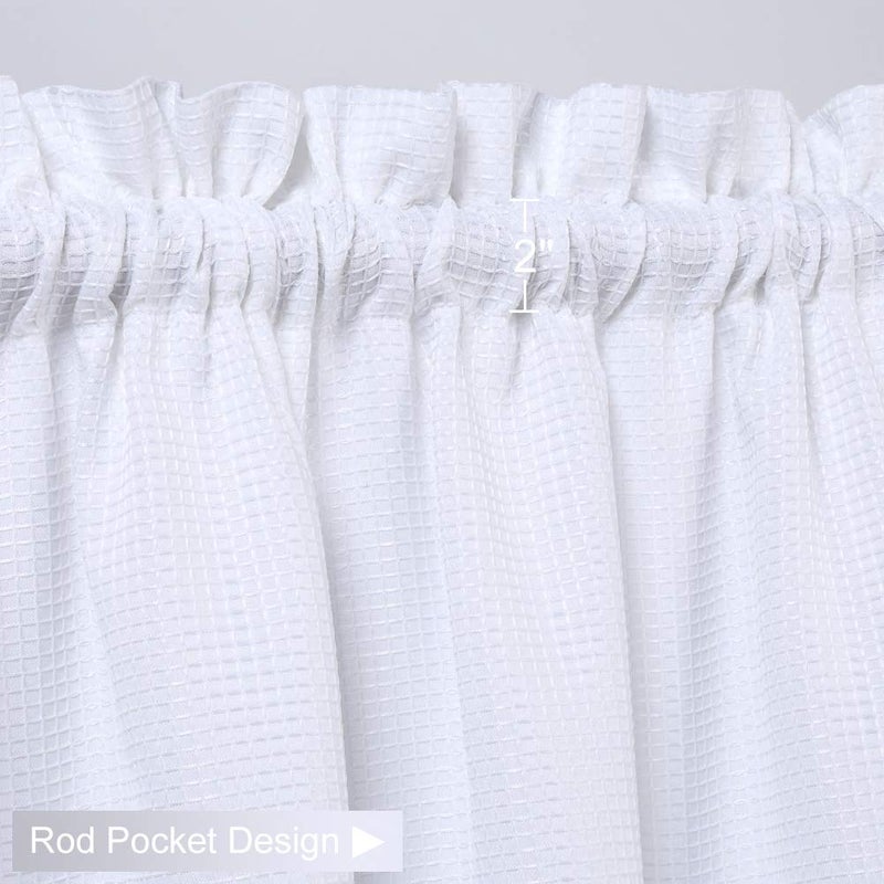 CAROMIO White Valances for Kitchen Windows, Waffle Woven Textured Valance Curtains for Bathroom Short Half Window Cafe Curtains, White, 60x15 Inch - Image 2